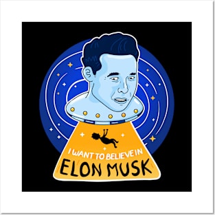 Alien Elon musk Posters and Art